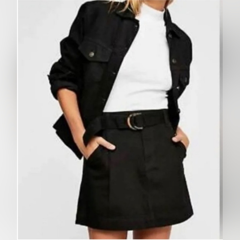 We The Free Women's Jade Belted Black Ash Denim Skirt Size 31